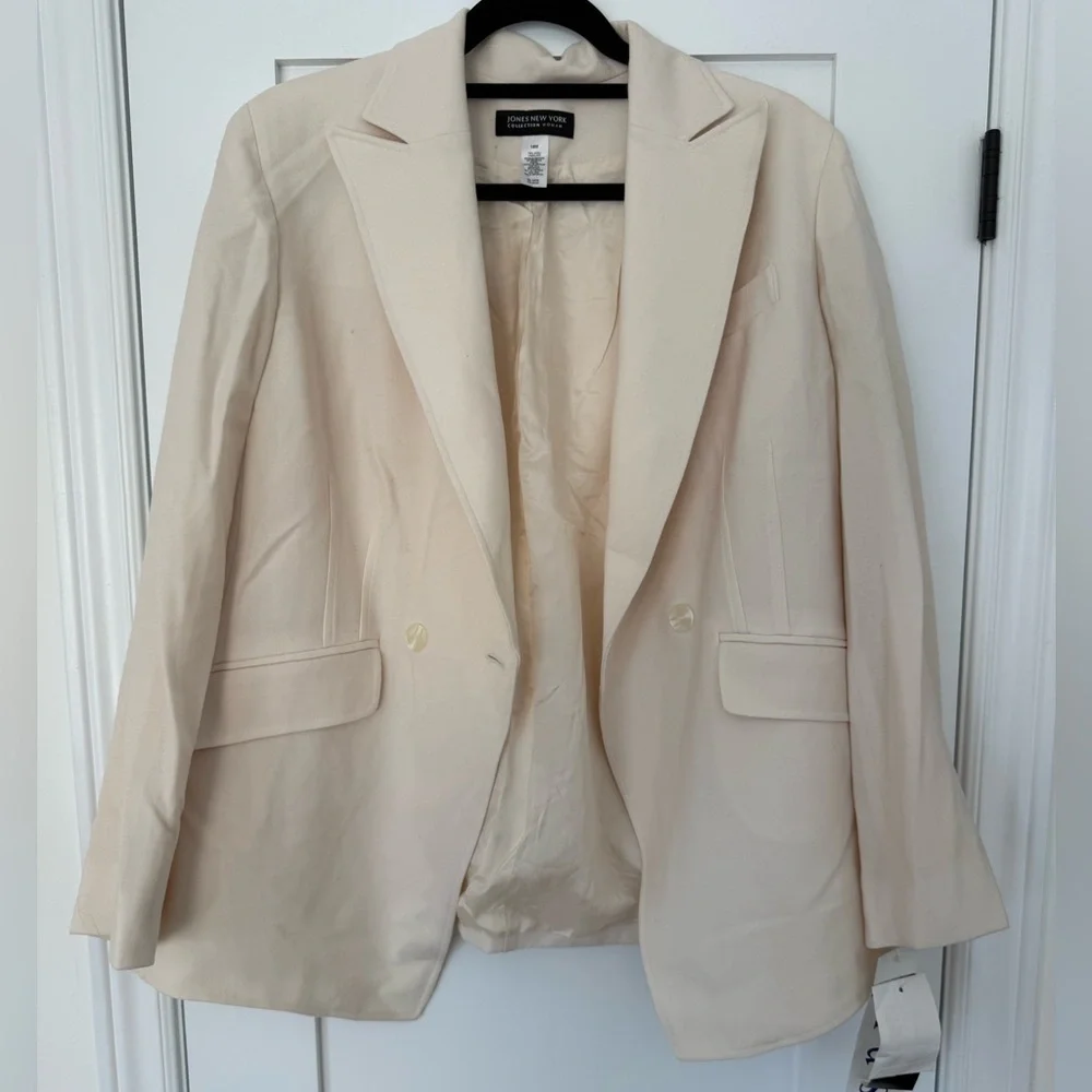 Ivory 100% Wool Blazer 14W ✨ Classic Tailored Quiet Luxury Jacket Feminine - Picture 2 of 10